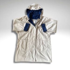 VTG London Fog Towne Trench Coat • Tan & Navy Lined Rain Jacket • Size 10